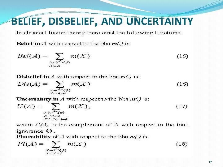 BELIEF, DISBELIEF, AND UNCERTAINTY 17 