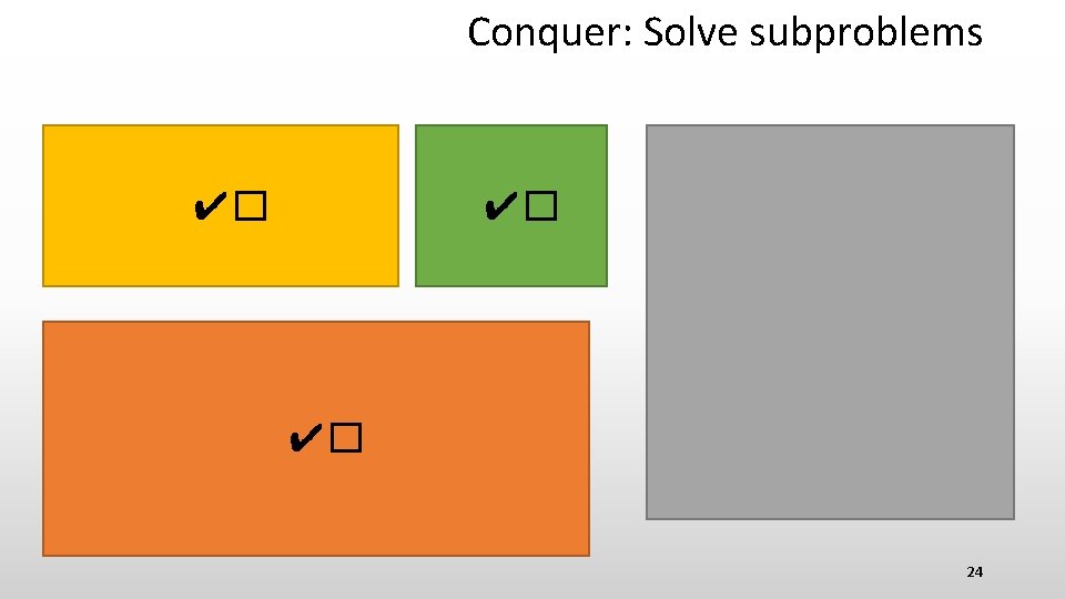 Conquer: Solve subproblems ✔� ✔� ✔� 24 