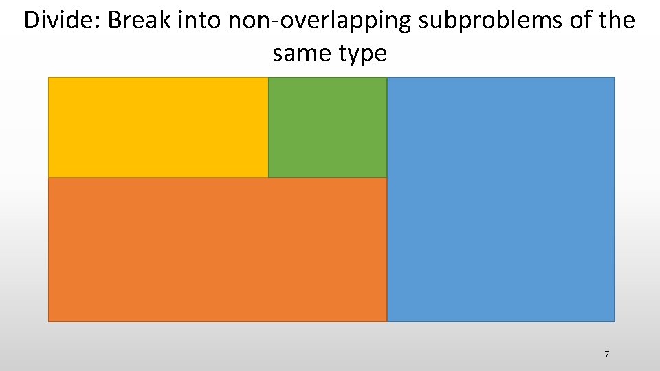 Divide: Break into non-overlapping subproblems of the same type 7 