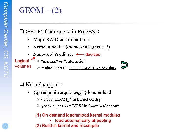 Computer Center, CS, NCTU GEOM – (2) q GEOM framework in Free. BSD •