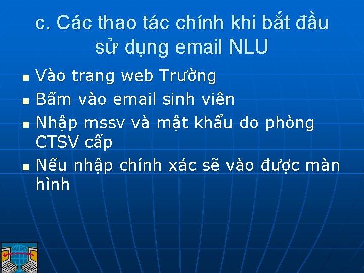 c. Các thao tác chính khi bắt đầu sử dụng email NLU n n