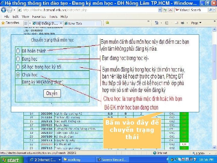 Bấm chuột vào các môn học có liên kết Bấm vào đây để chuyển