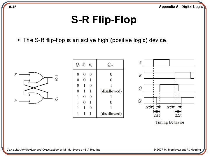 Appendix A - Digital Logic A-46 S-R Flip-Flop • The S-R flip-flop is an