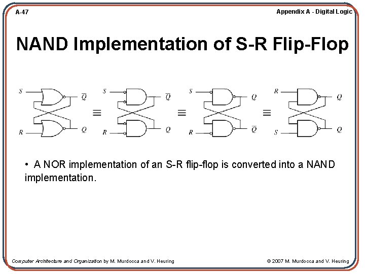 A-47 Appendix A - Digital Logic NAND Implementation of S-R Flip-Flop • A NOR