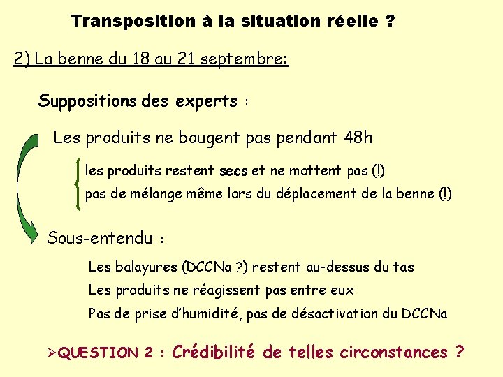 Transposition à la situation réelle ? 2) La benne du 18 au 21 septembre: