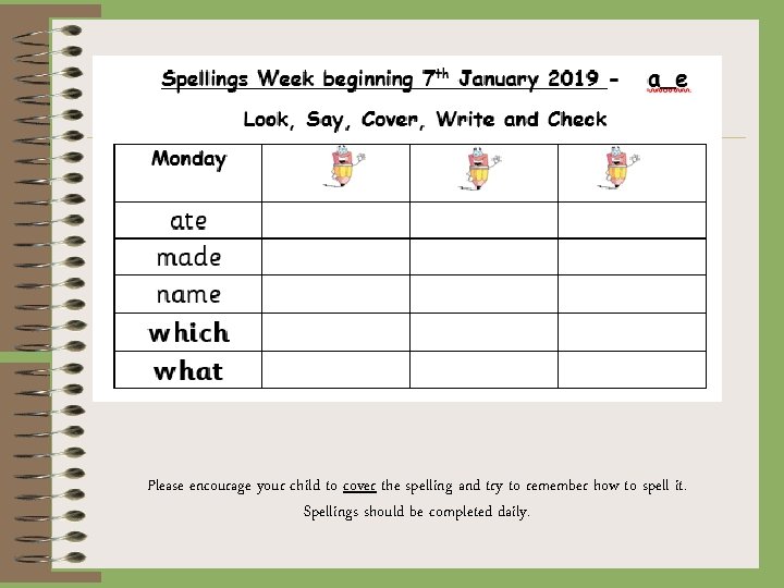 Please encourage your child to cover the spelling and try to remember how to Please encourage your child to cover the spelling and try to remember how to