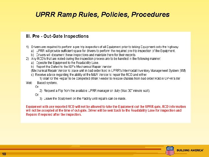 UPRR Ramp Rules, Policies, Procedures 10 