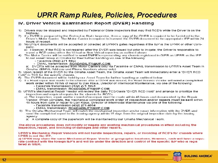 UPRR Ramp Rules, Policies, Procedures 12 