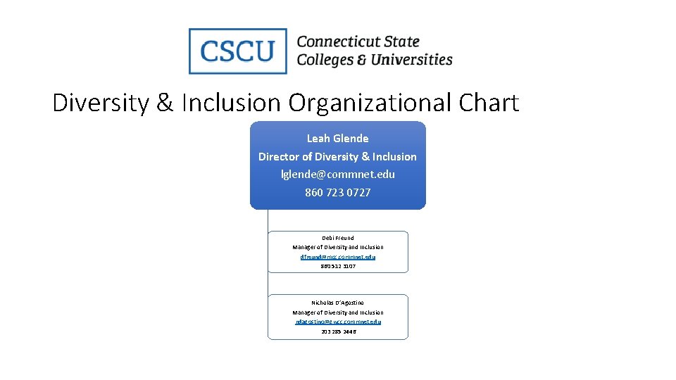 Diversity & Inclusion Organizational Chart Leah Glende Director of Diversity & Inclusion lglende@commnet. edu