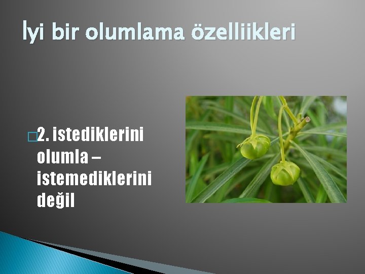 İyi bir olumlama özelliikleri � 2. istediklerini olumla – istemediklerini değil 