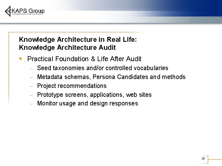 Knowledge Architecture in Real Life: Knowledge Architecture Audit § Practical Foundation & Life After