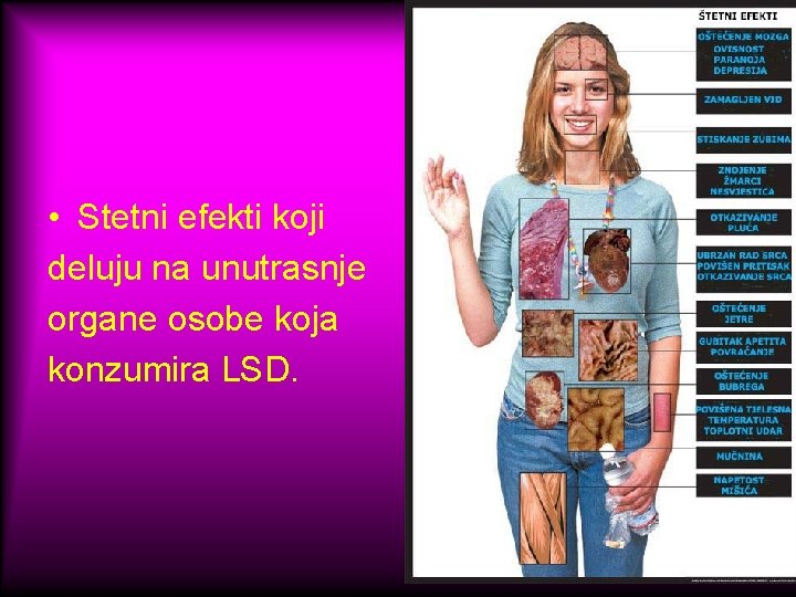  • Stetni efekti koji deluju na unutrasnje organe osobe koja konzumira LSD. 