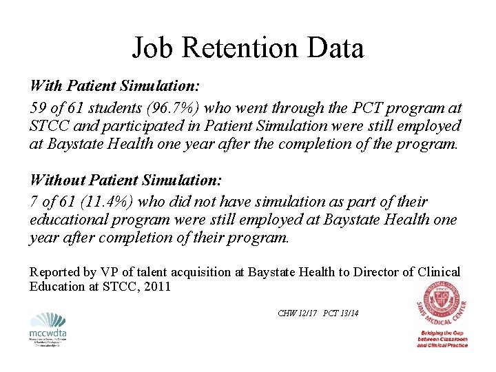 Job Retention Data With Patient Simulation: 59 of 61 students (96. 7%) who went