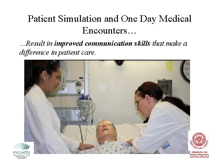 Patient Simulation and One Day Medical Encounters… …Result in improved communication skills that make