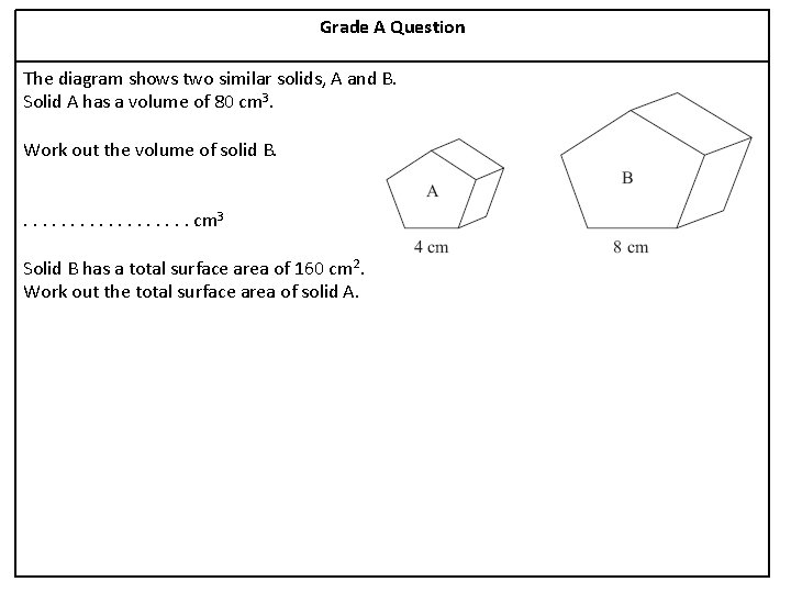 Grade A Question The diagram shows two similar solids, A and B. Solid A