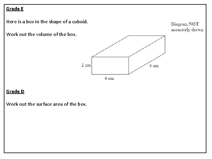 Grade E Here is a box in the shape of a cuboid. Work out