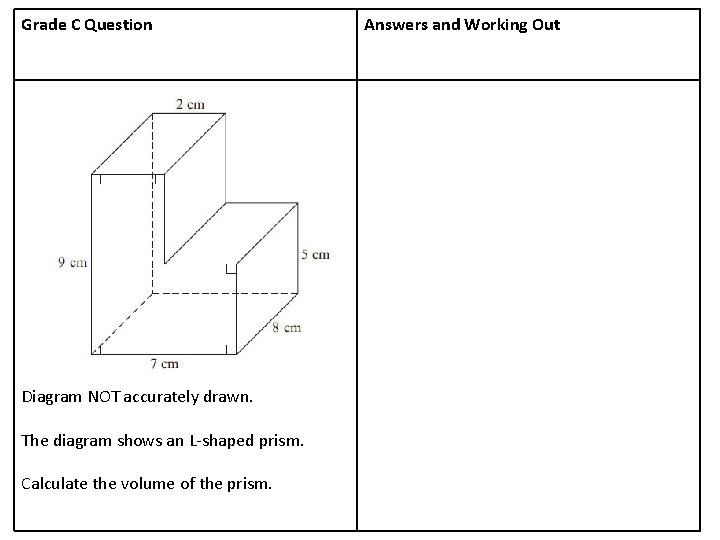Grade C Question Diagram NOT accurately drawn. The diagram shows an L-shaped prism. Calculate