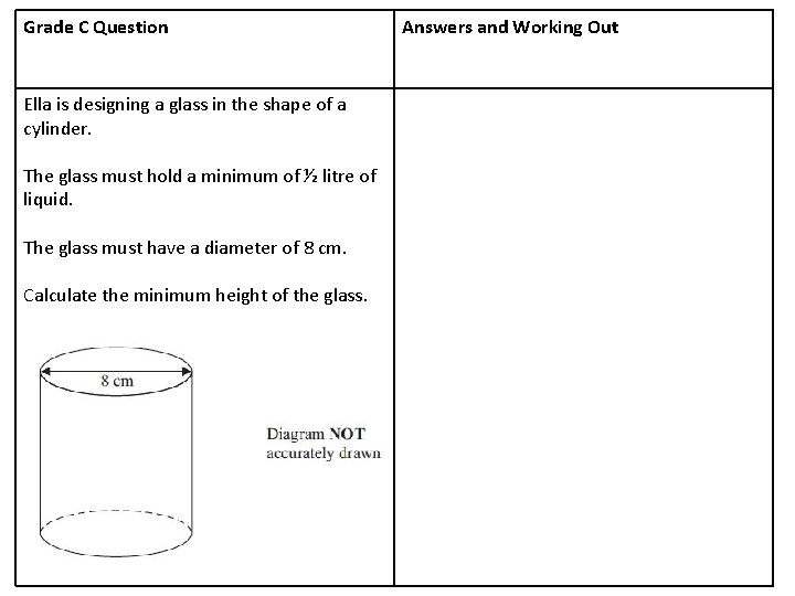 Grade C Question Ella is designing a glass in the shape of a cylinder.
