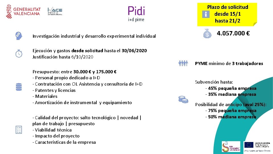 Plazo de solicitud desde 15/1 hasta 21/2 Investigación industrial y desarrollo experimental individual 4.