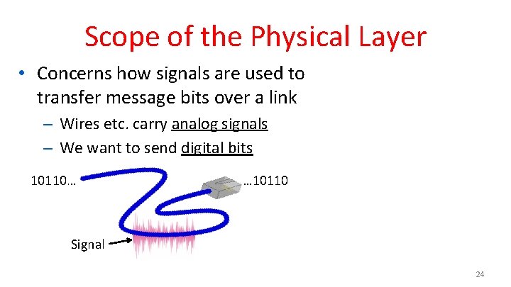 Scope of the Physical Layer • Concerns how signals are used to transfer message