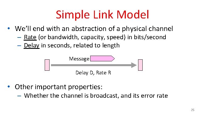 Simple Link Model • We’ll end with an abstraction of a physical channel –