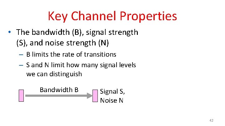Key Channel Properties • The bandwidth (B), signal strength (S), and noise strength (N)