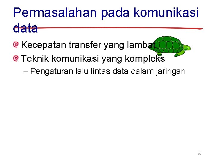 Permasalahan pada komunikasi data Kecepatan transfer yang lambat Teknik komunikasi yang kompleks – Pengaturan