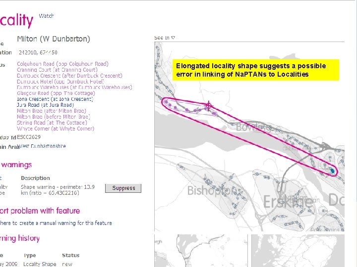Elongated locality shape suggests a possible error in linking of Na. PTANs to Localities