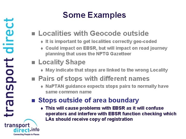 Some Examples n Localities with Geocode outside t t n Locality Shape t n