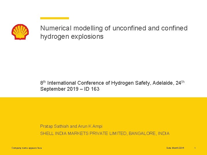 Numerical modelling of unconfined and confined hydrogen explosions 8 th International Conference of Hydrogen