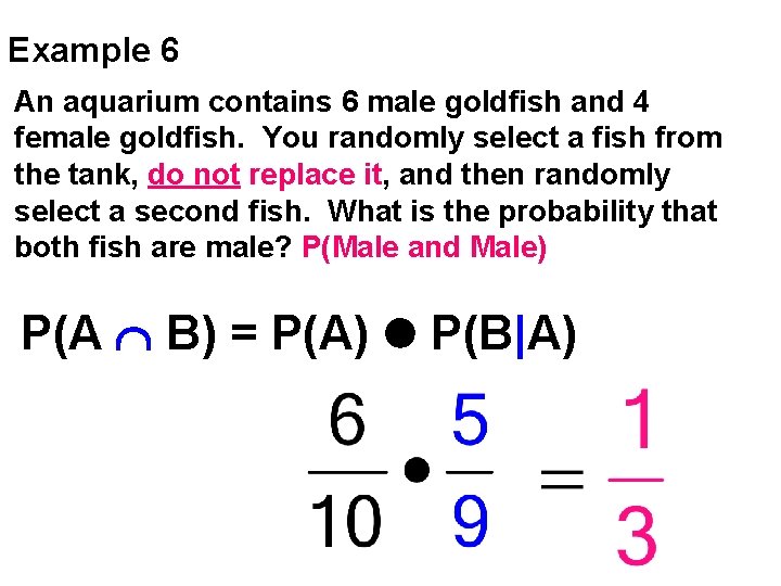 Example 6 An aquarium contains 6 male goldfish and 4 female goldfish. You randomly