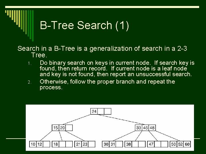 B-Tree Search (1) Search in a B-Tree is a generalization of search in a