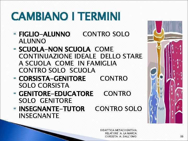 CAMBIANO I TERMINI FIGLIO-ALUNNO CONTRO SOLO ALUNNO SCUOLA-NON SCUOLA COME CONTINUAZIONE IDEALE DELLO STARE