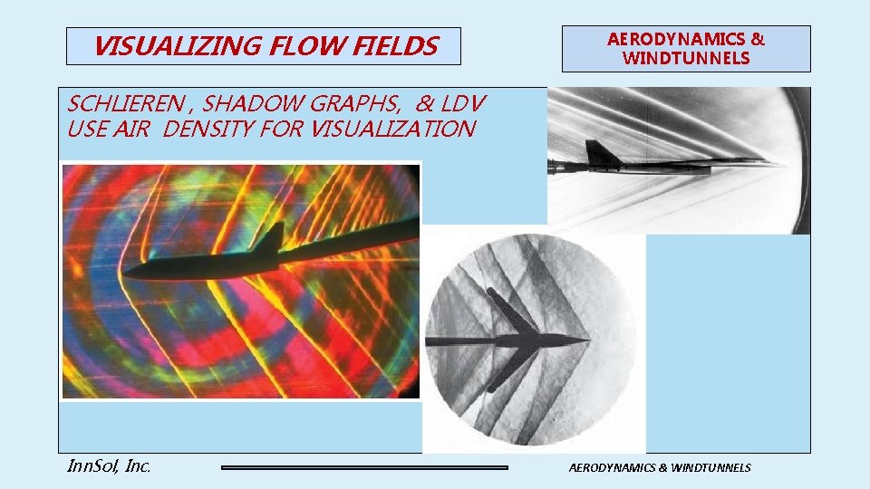 VISUALIZING FLOW FIELDS AERODYNAMICS & WINDTUNNELS SCHLIEREN , SHADOW GRAPHS, & LDV USE AIR