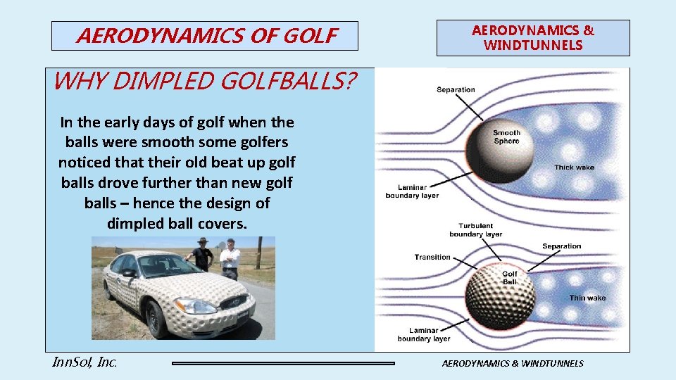 AERODYNAMICS OF GOLF AERODYNAMICS & WINDTUNNELS WHY DIMPLED GOLFBALLS? In the early days of
