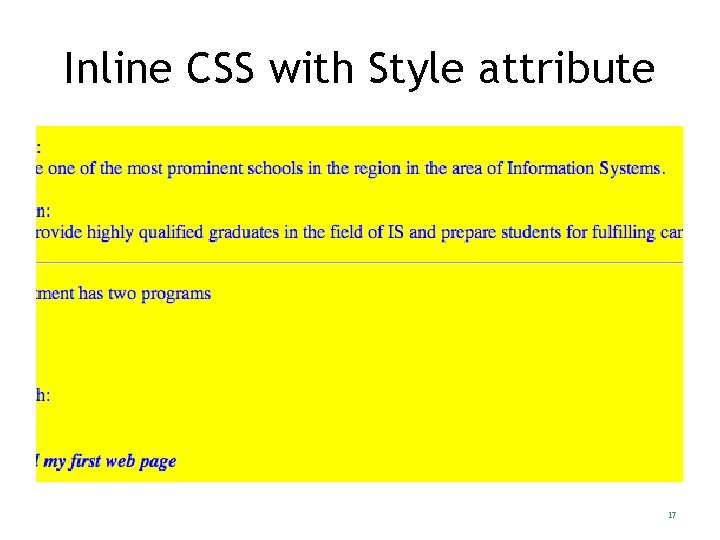 Inline CSS with Style attribute 17 Inline CSS with Style attribute 17