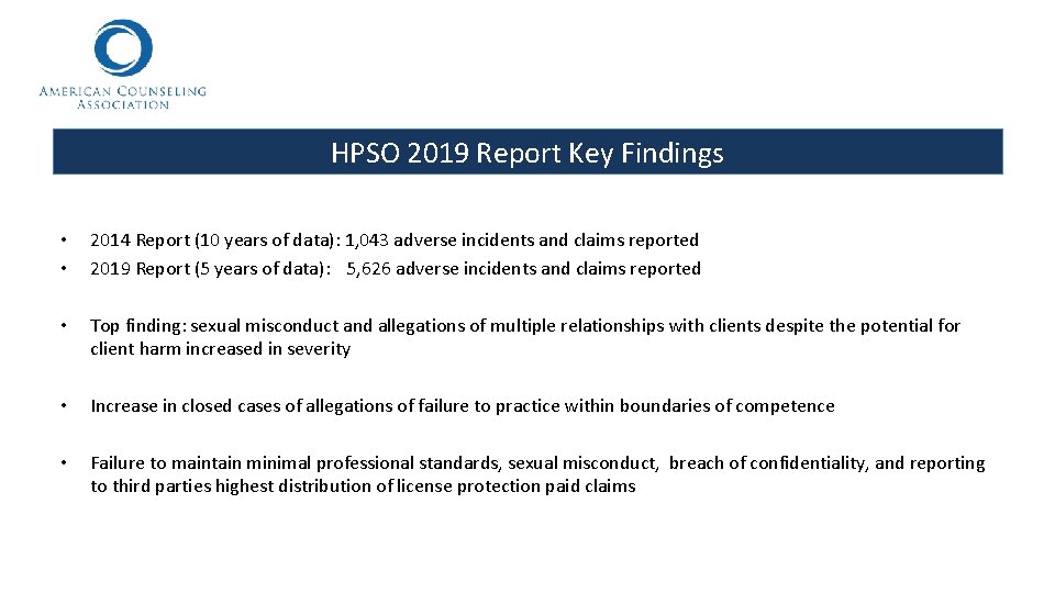 HPSO 2019 Report Key Findings • • 2014 Report (10 years of data): 1,