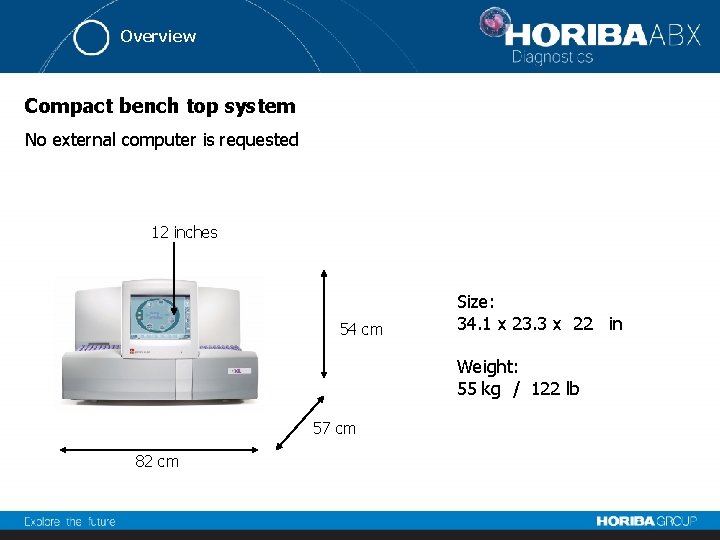 Overview Compact bench top system No external computer is requested 12 inches 54 cm