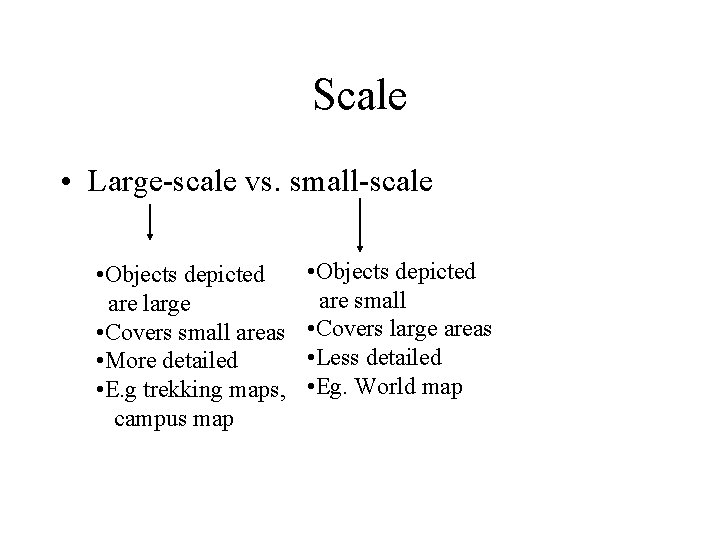 Scale • Large-scale vs. small-scale • Objects depicted are large • Covers small areas