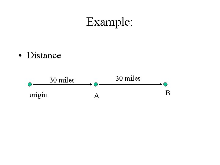 Example: • Distance 30 miles origin A B 