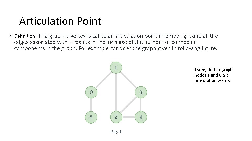 Articulation Point • Definition : In a graph, a vertex is called an articulation