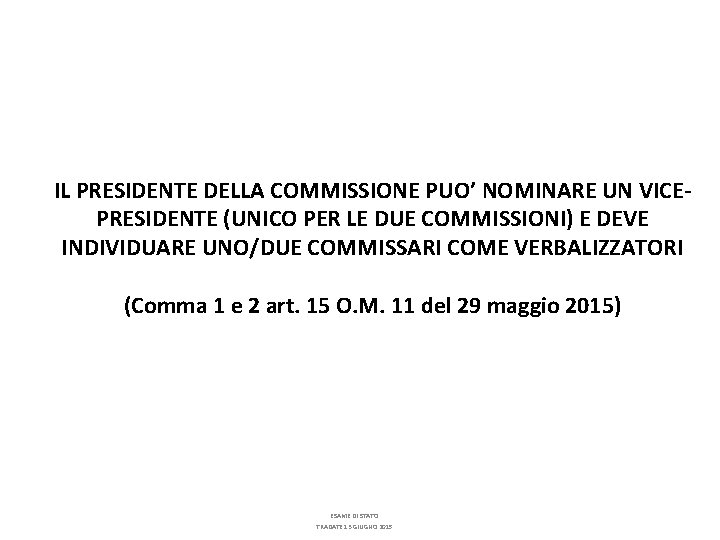 IL PRESIDENTE DELLA COMMISSIONE PUO’ NOMINARE UN VICEPRESIDENTE (UNICO PER LE DUE COMMISSIONI) E