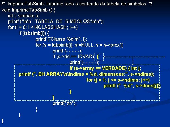 /* Imprime. Tab. Simb: Imprime todo o conteudo da tabela de simbolos */ void