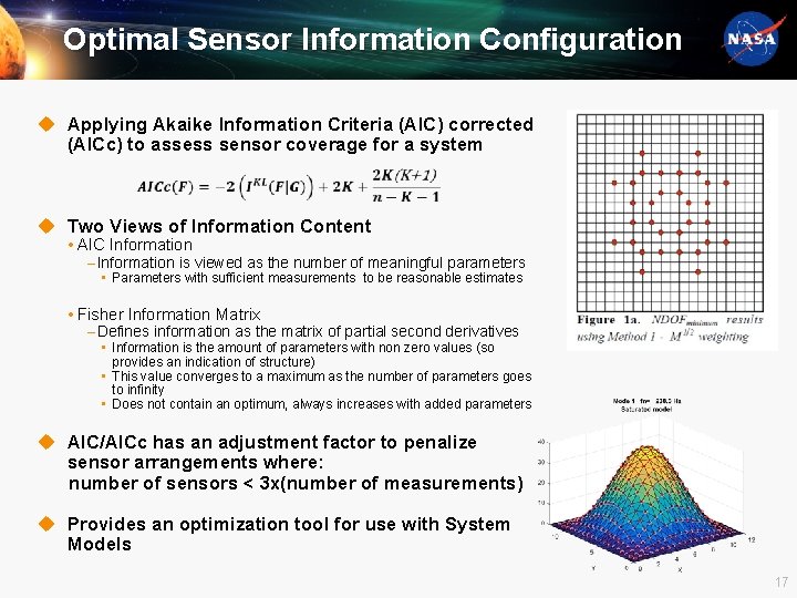 Optimal Sensor Information Configuration u Applying Akaike Information Criteria (AIC) corrected (AICc) to assess