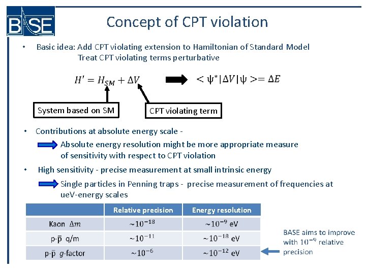 Concept of CPT violation • Basic idea: Add CPT violating extension to Hamiltonian of