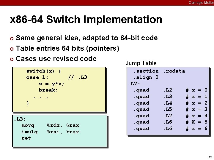 Carnegie Mellon x 86 -64 Switch Implementation Same general idea, adapted to 64 -bit
