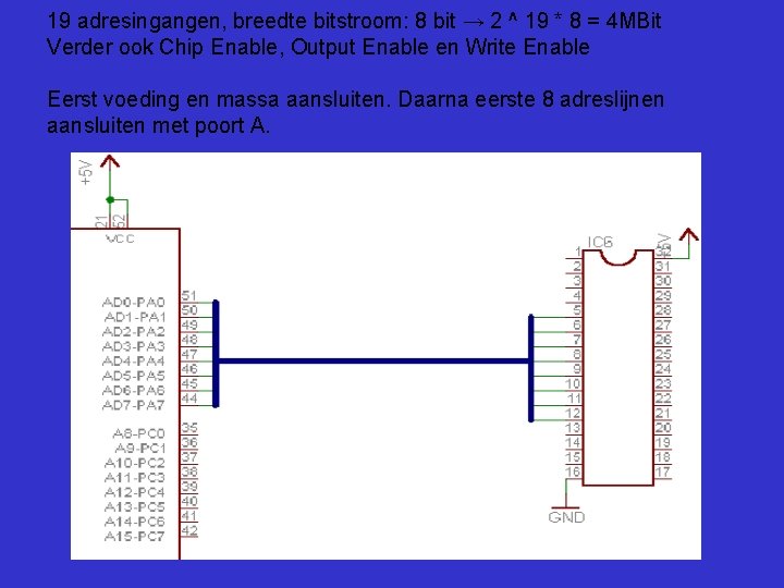 19 adresingangen, breedte bitstroom: 8 bit → 2 ^ 19 * 8 = 4