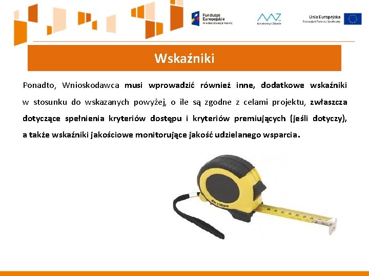 Wskaźniki Ponadto, Wnioskodawca musi wprowadzić również inne, dodatkowe wskaźniki w stosunku do wskazanych powyżej, Wskaźniki Ponadto, Wnioskodawca musi wprowadzić również inne, dodatkowe wskaźniki w stosunku do wskazanych powyżej,