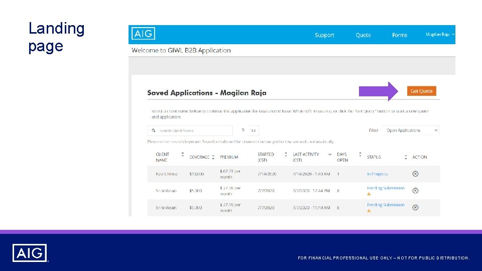 Landing page FOR FINANCIAL PROFESSIONAL USE ONLY – NOT FOR PUBLIC DISTRIBUTION. 