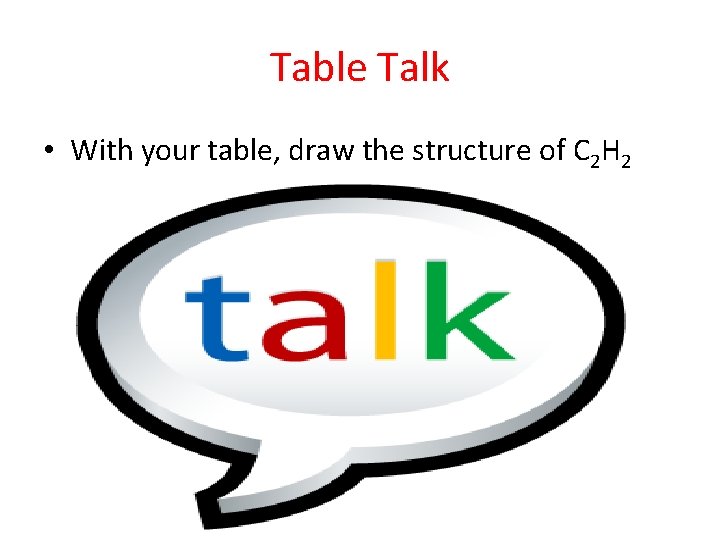 Table Talk • With your table, draw the structure of C 2 H 2